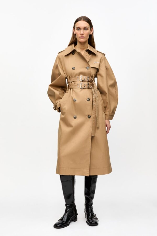 CAMEL BONDED COTTON TRENCH COAT