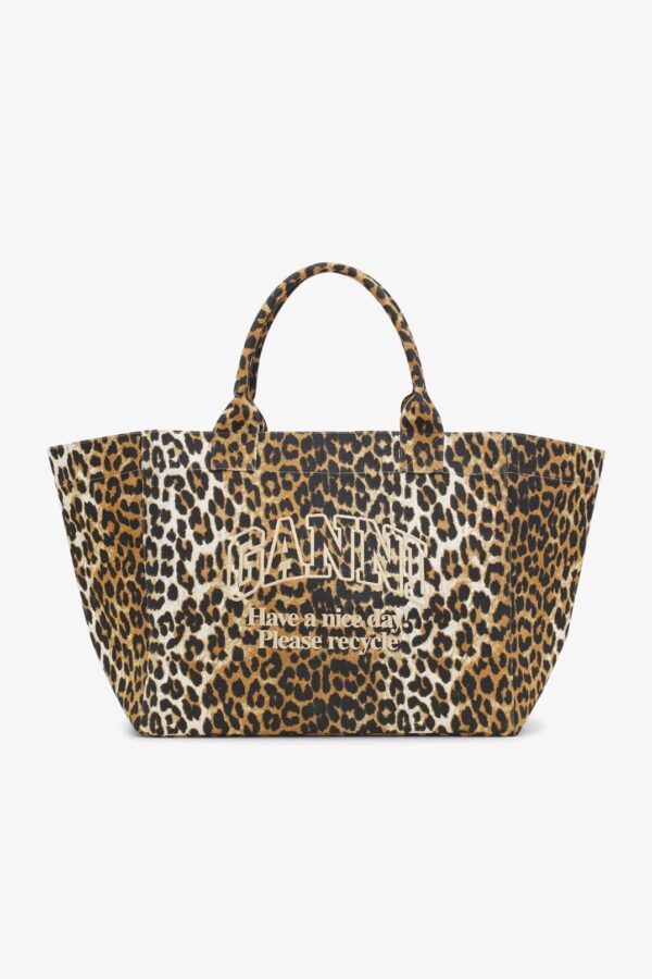 OVERSIZED LEOPARD-PRINT CANVAS TOTE BAG