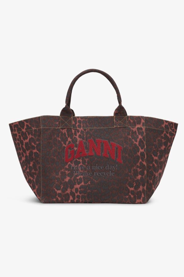 OVERSIZED RED LEOPARD-PRINT CANVAS TOTE BAG