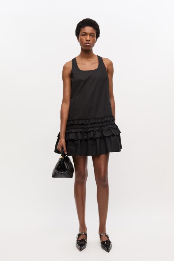 COTTON POPLIN MINI DRESS, black