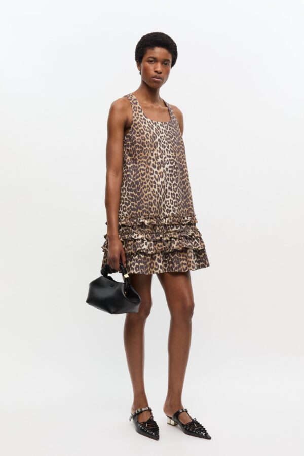 COTTON POPLIN MINI DRESS, leopard