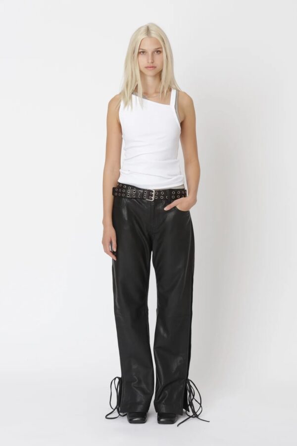 BAGGY STRING LEATHER TROUSERS, black