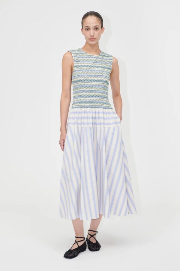 SMOCKED GATHERED TANK DRESS, pastel stripes