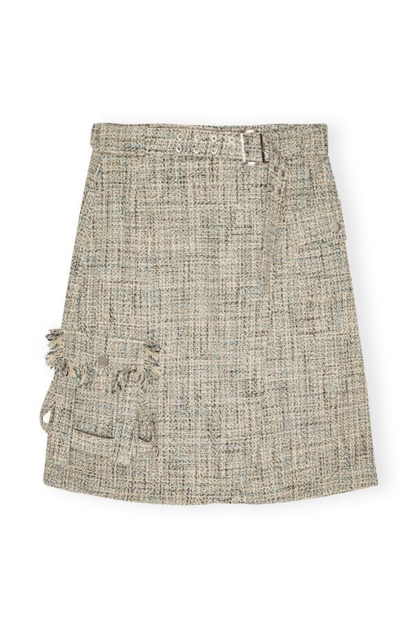 SUMMER TWEED SUITING WRAP SKIRT, alaskan blue