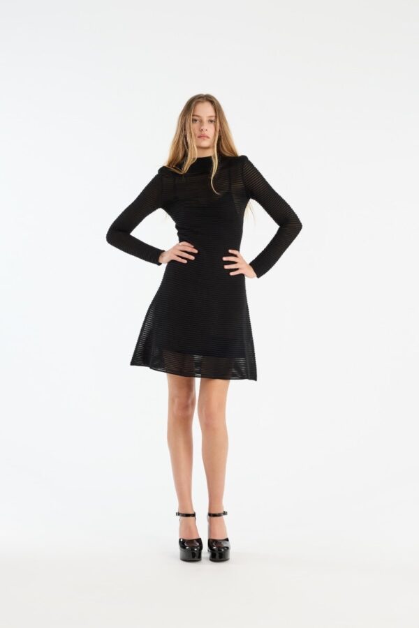 KNITTED FLARED MINI DRESS, black