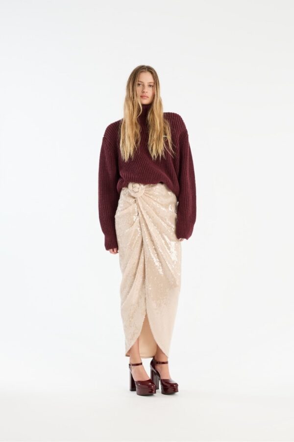 SEQUINS KNOT SKIRT, creme