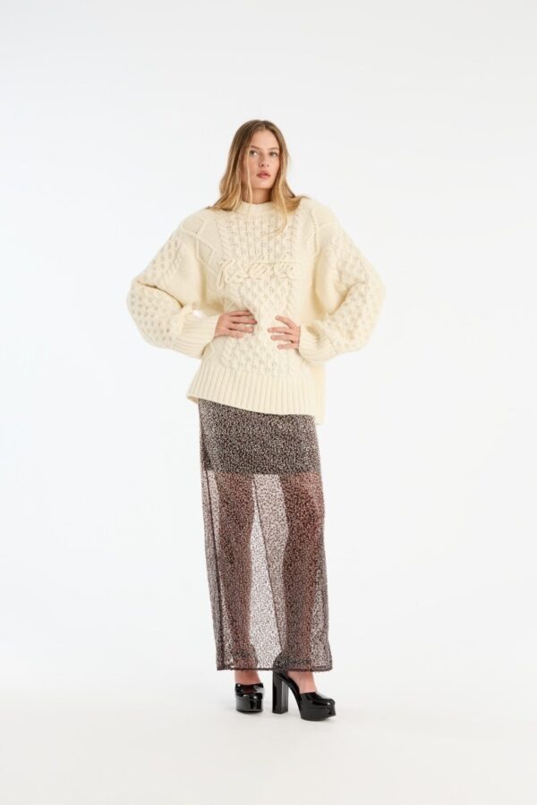 KNIT CABLE CREWNECK, white