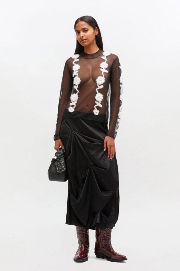 FLOWER CROCHET TURTLENECK, black