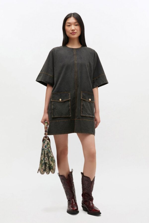 BLACK WASHED KIMONO DRESS, black