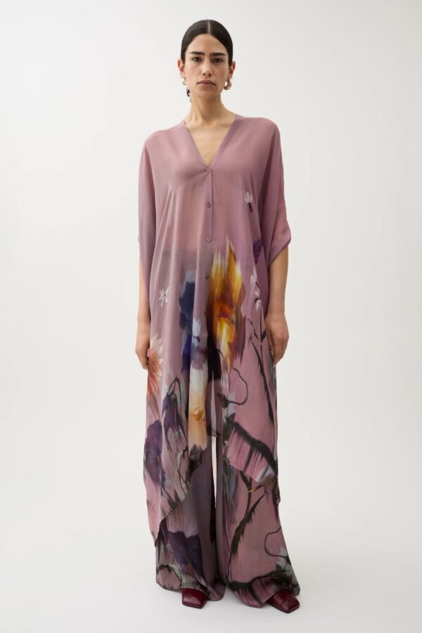 AGAVE FLOWER PAINT CAFTAN, moonscape purple