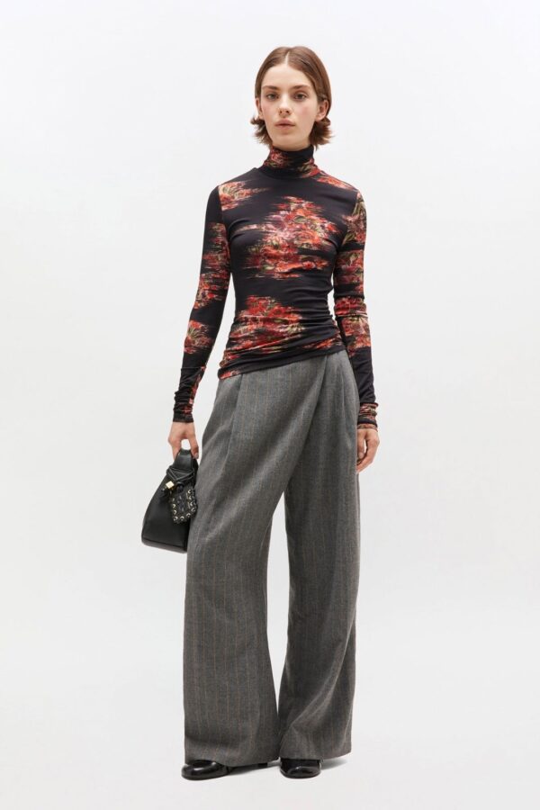 FLORAL JERSEY TURTLENECK, black