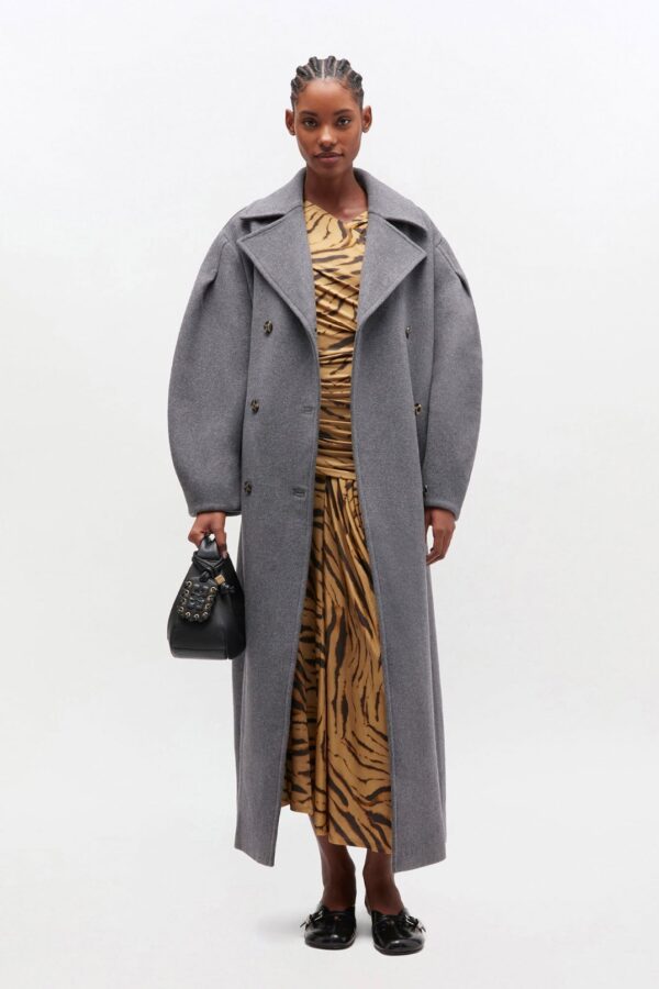 WOOL PEACOAT OVERSIZED COAT, pewter