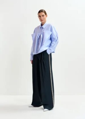 BOW-DETAILED COTTON-BLEND SHIRT, light blue - 38