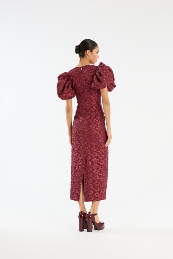 JACQUARD MIDI PUFFY DRESS, burgundy - Image 2