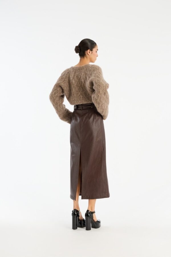 MIDI PAPER WAIST SKIRT, dark brown - Image 2