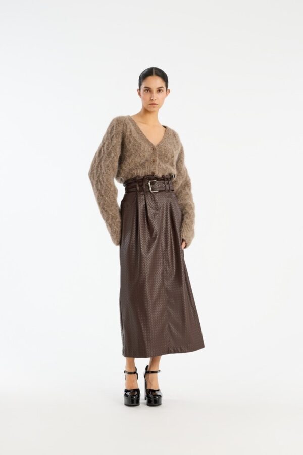 MIDI PAPER WAIST SKIRT, dark brown