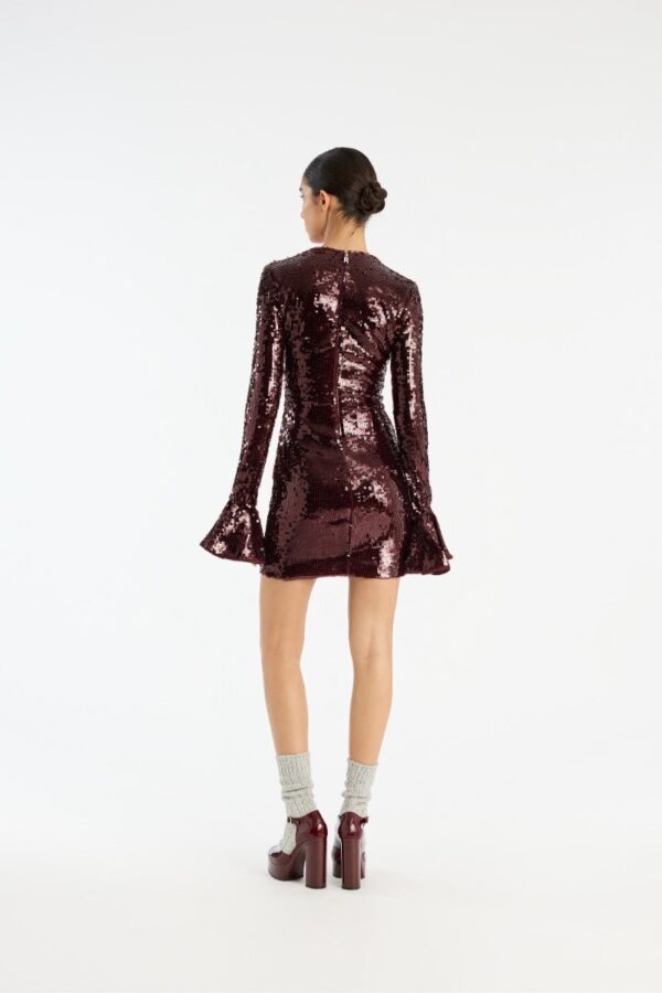 SEQUINS LS MINI DRESS, burgundy - Image 2