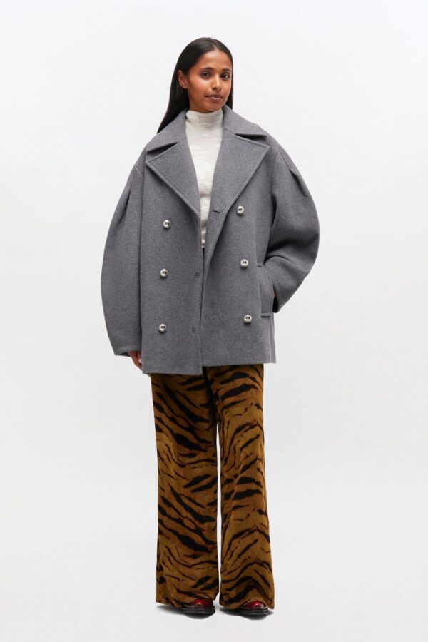 WOOL PEACOAT SHORT COAT, pewter
