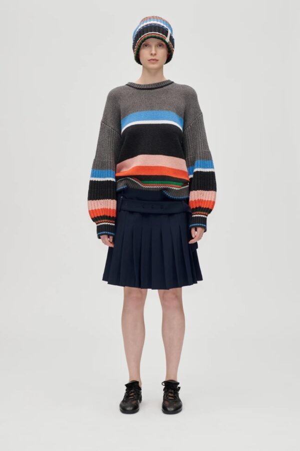BELTED PLEATED SKIRT, dark blue