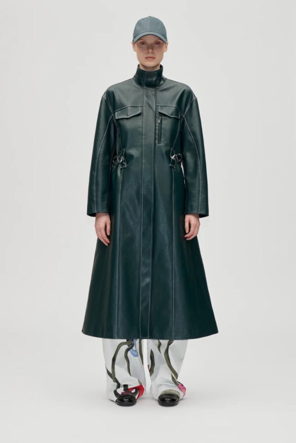 DROPPED SHOULDER HIGH COLLAR COAT, dark green
