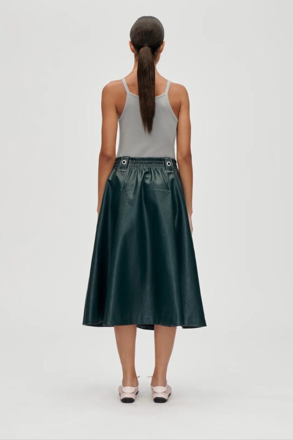 GATHERED WAIST MIDI SKIRT, dark green - Image 2