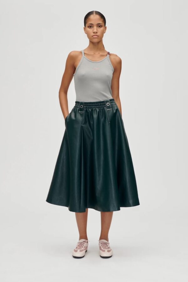 GATHERED WAIST MIDI SKIRT, dark green