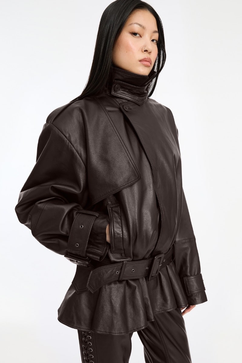 BIKER LEATHER JACKET, dark brown - Image 3