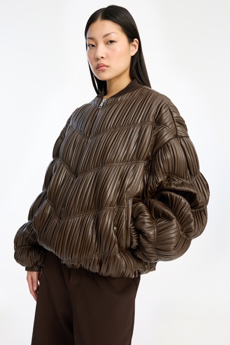 PLEATED BOMBER JACKET, dark brown - Image 3