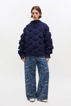FLOWER CROCHET JUMPER, dark blue