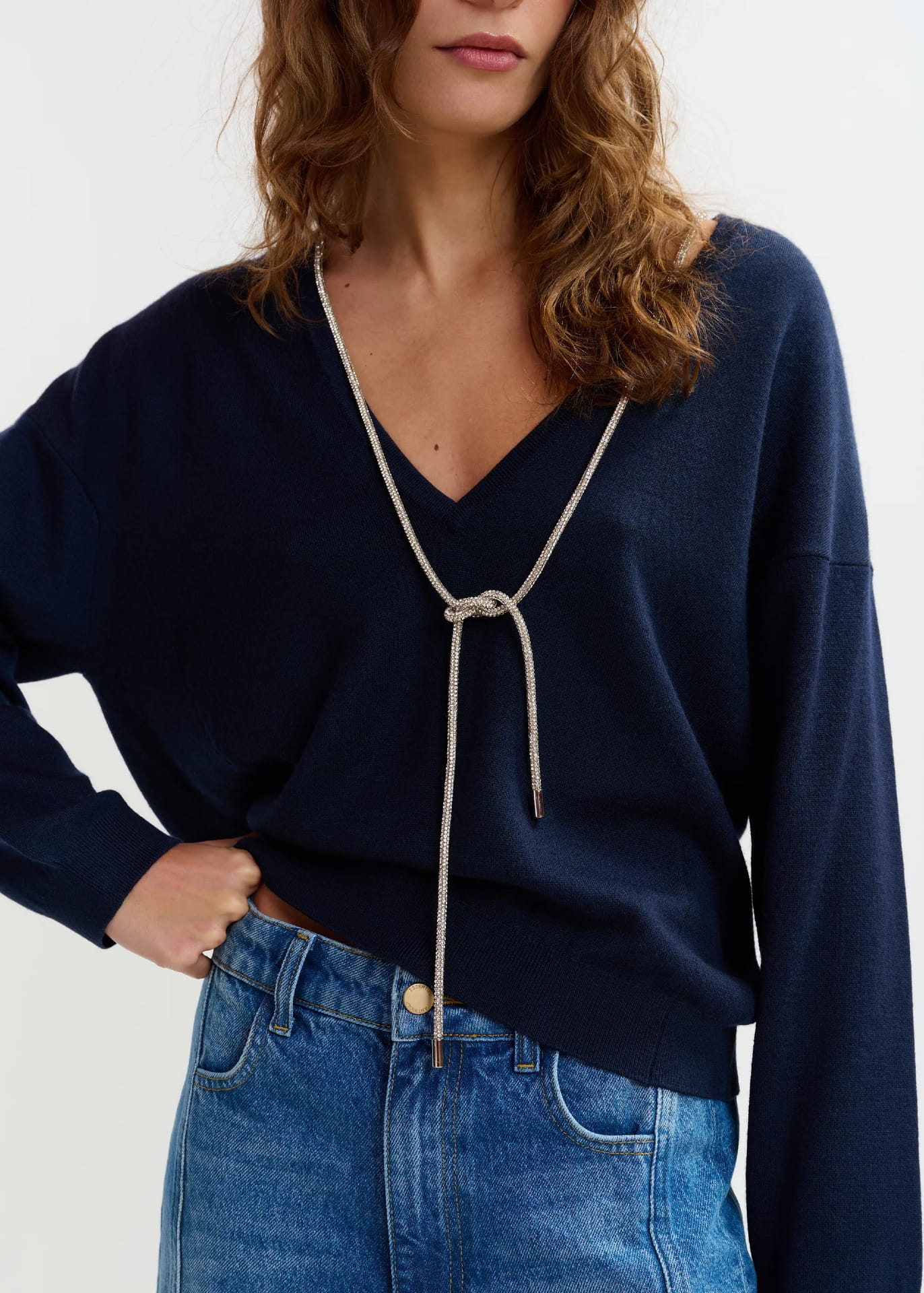 JEMINI SWEATER WITH RHINESTONE STRINGS, navy - Image 2