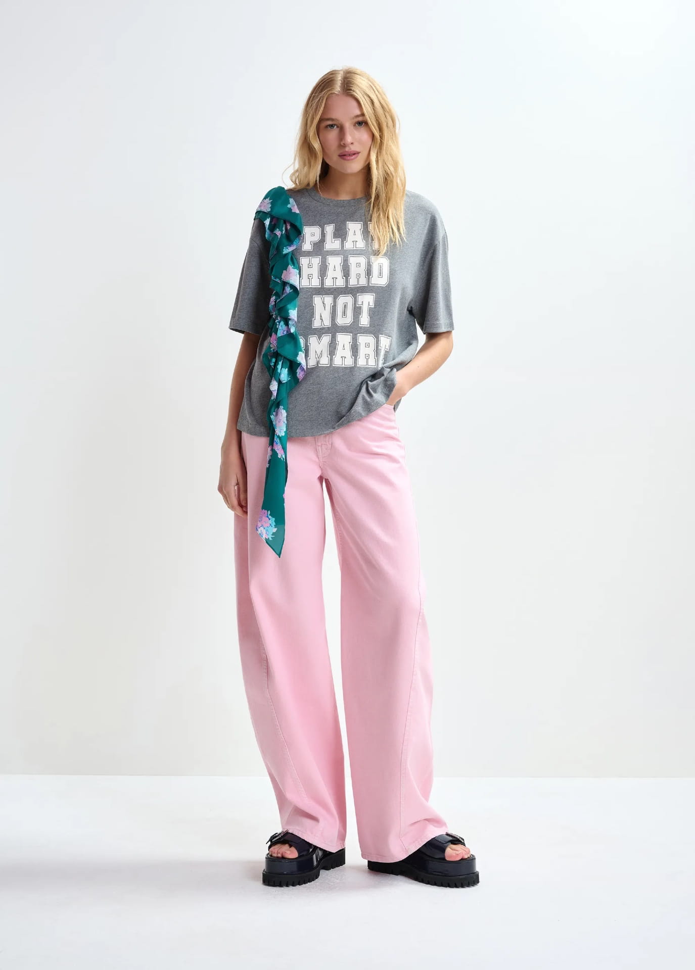 JILLY PRINTED T-SHIRT, grey/turquoise/white