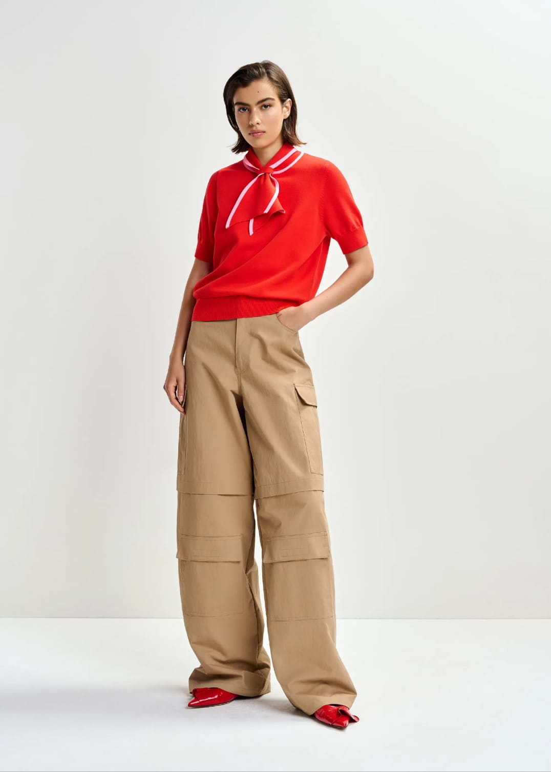 JONDA FINE-KNIT POLO, light pink/red