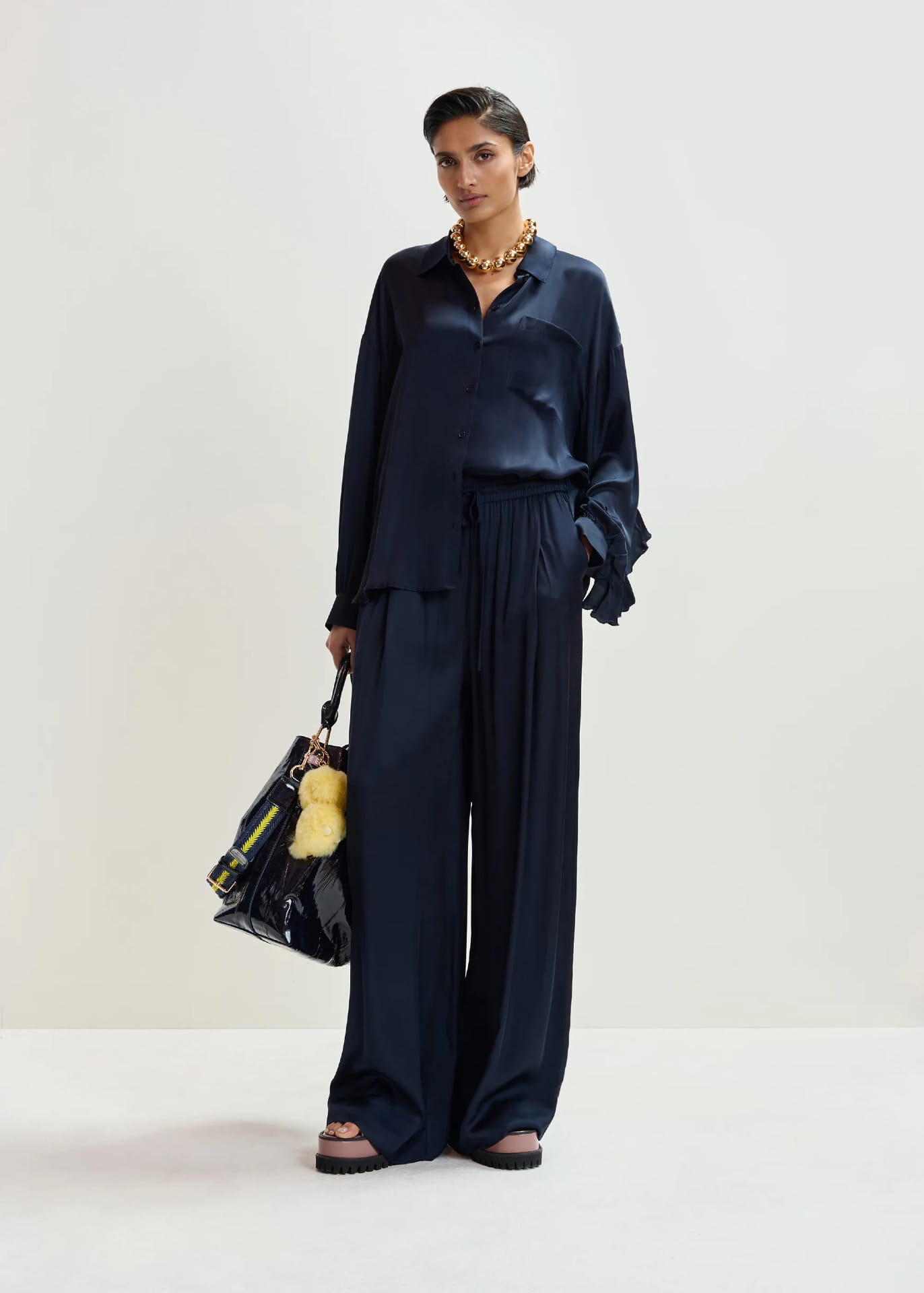 JULISSA WIDE-LEG PANTS, navy