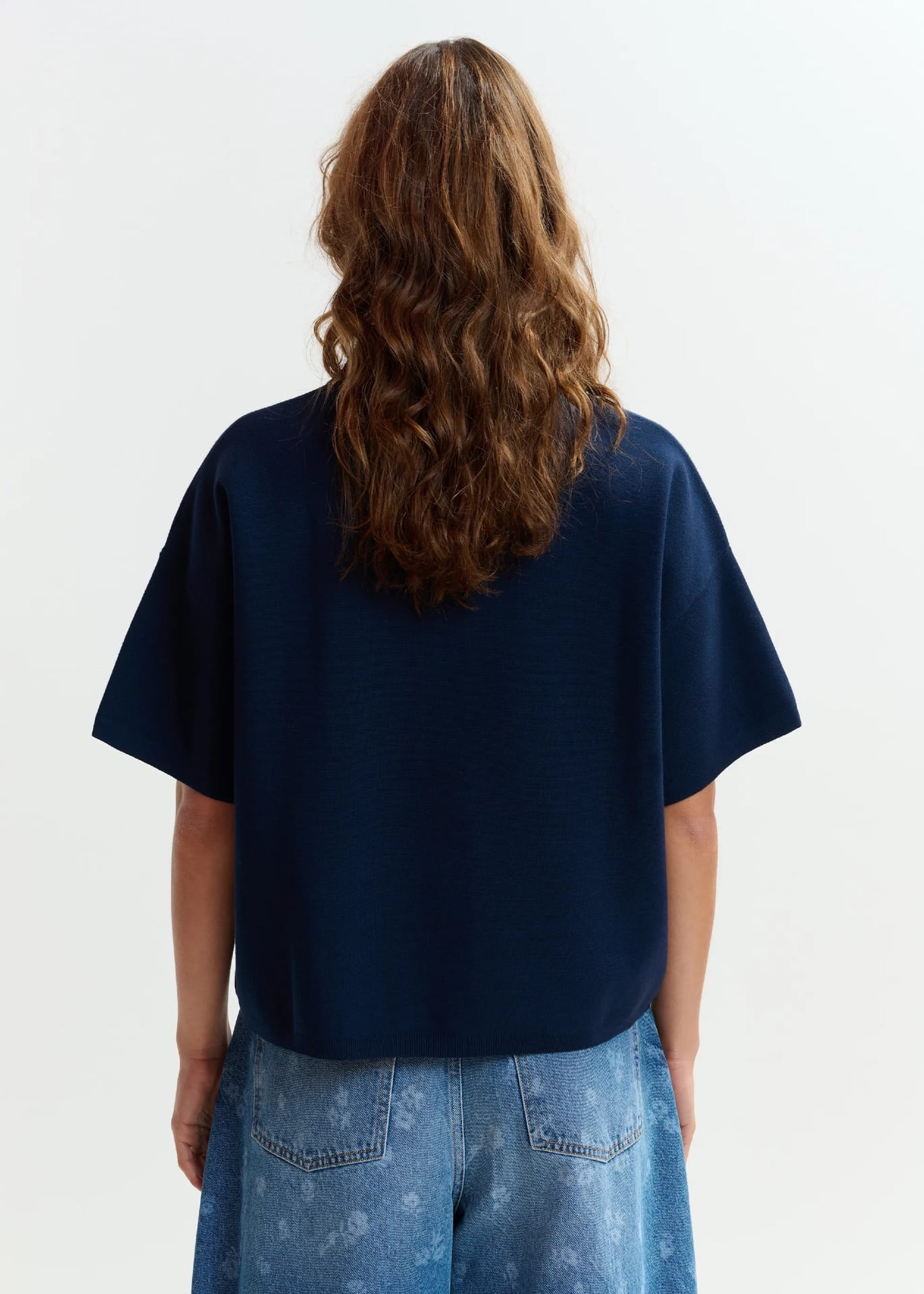 JUMBLE FINE-KNIT POLO TOP, light blue/navy - Image 3