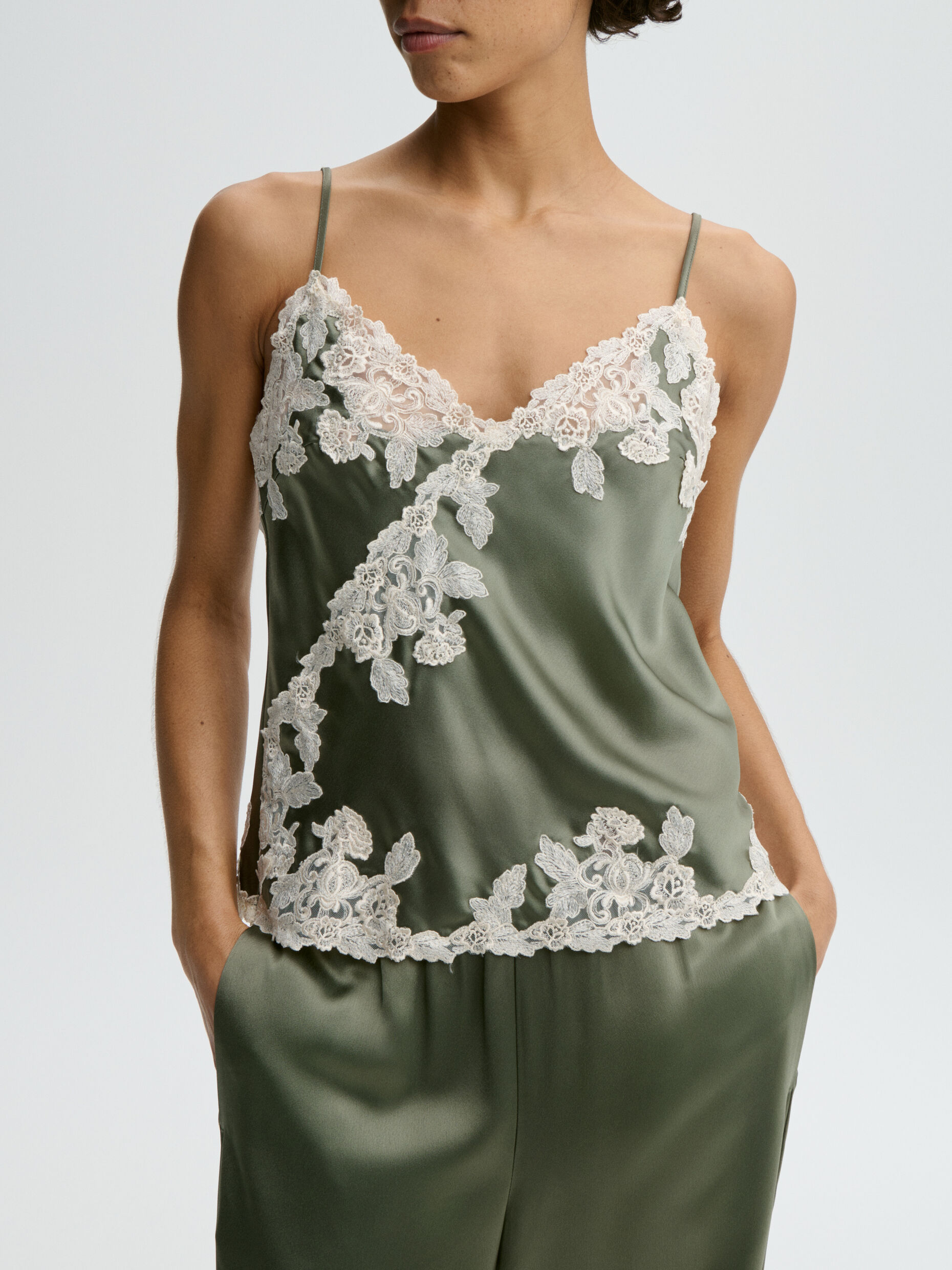 MADELEINE SATIN TOP, deep lichen green - Image 2