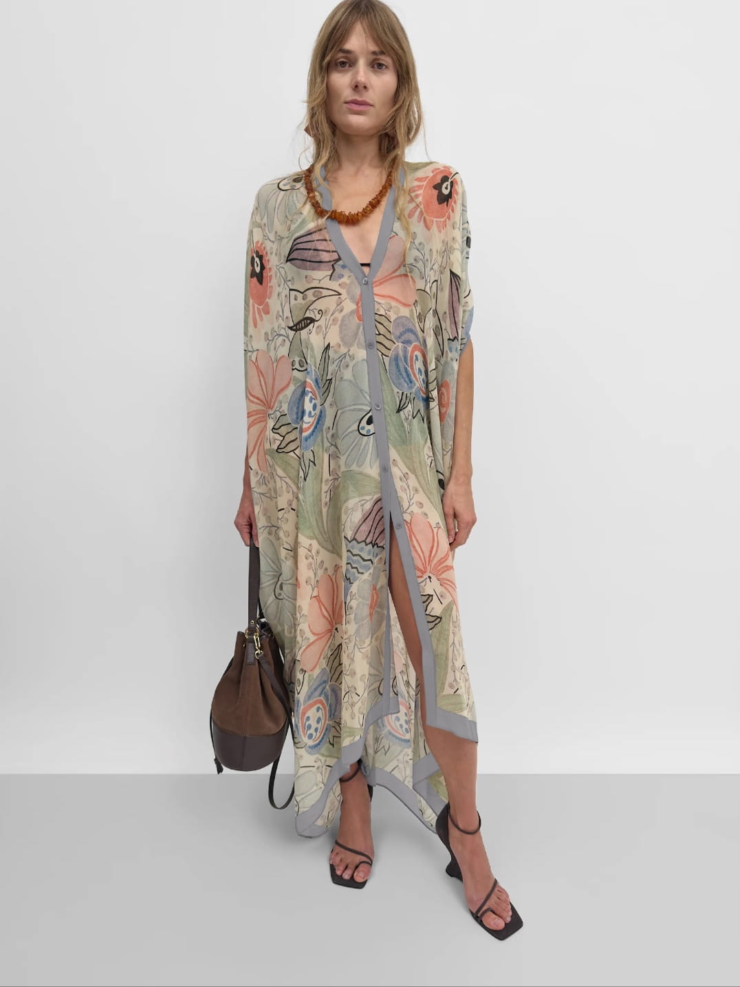 THE AGAVE SILK CAFTAN IN DUCHARNE, coral multi - Image 2