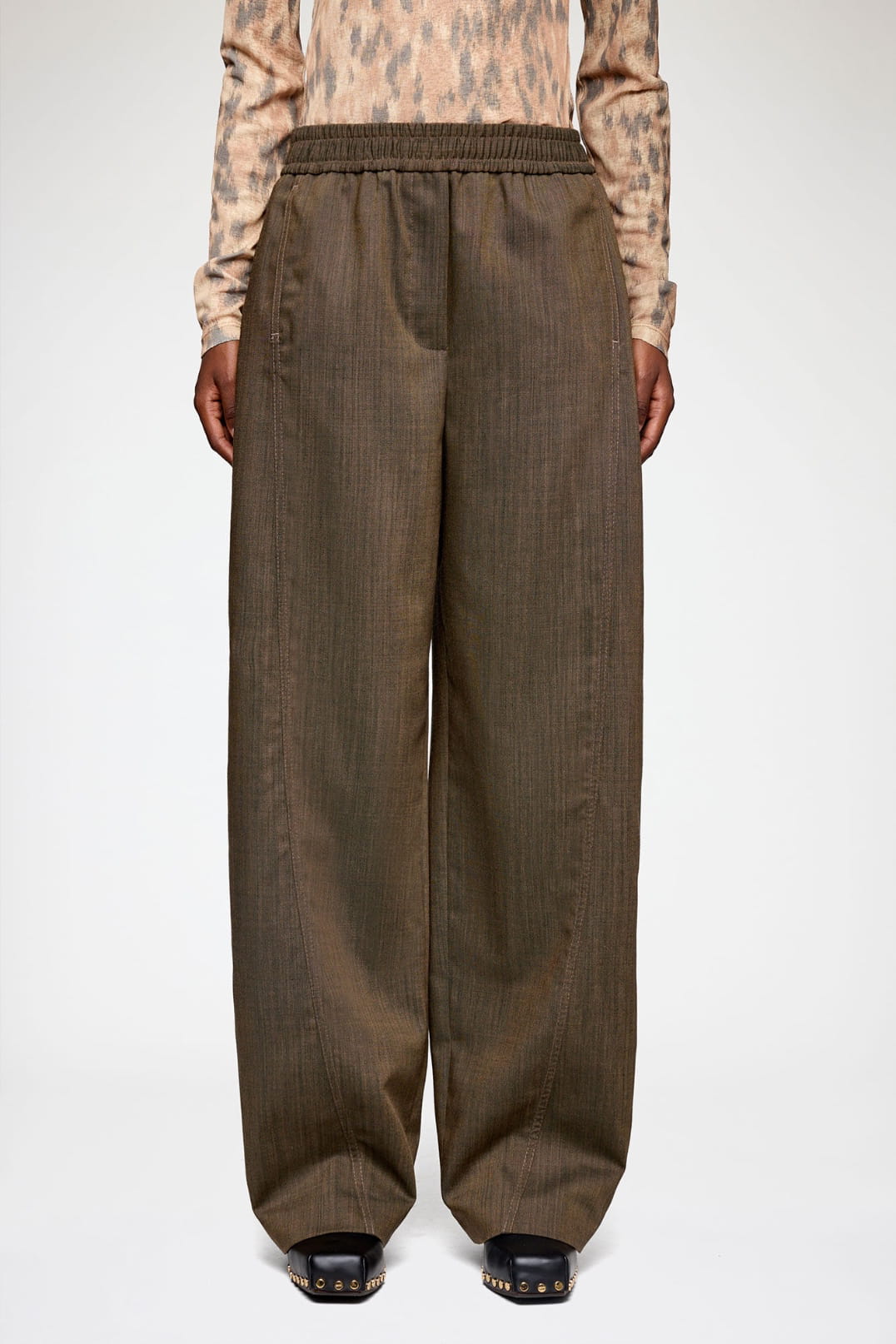 TROUSERS IN BROWN WOOL MELANGE, canteen - Image 4